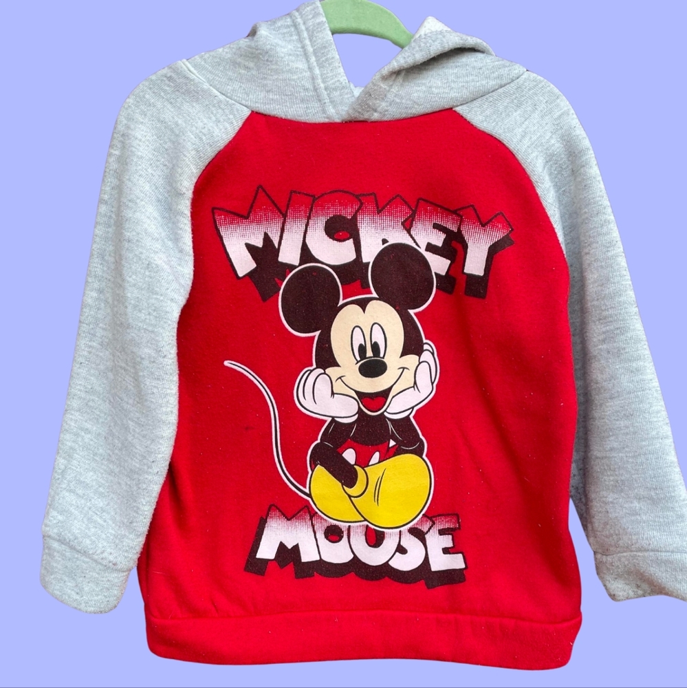 VINTAGE DISNEY STORE KIDS RED MICKEY MOUSE HOODED SWEATSHIRT SIZE 24 MONTHS
